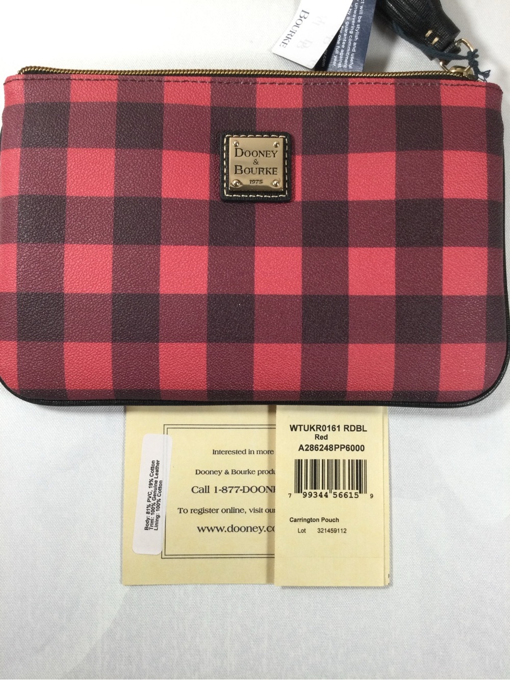 Dooney & Bourke Red and Dark Red Buffalo Check Wristlet Pouch